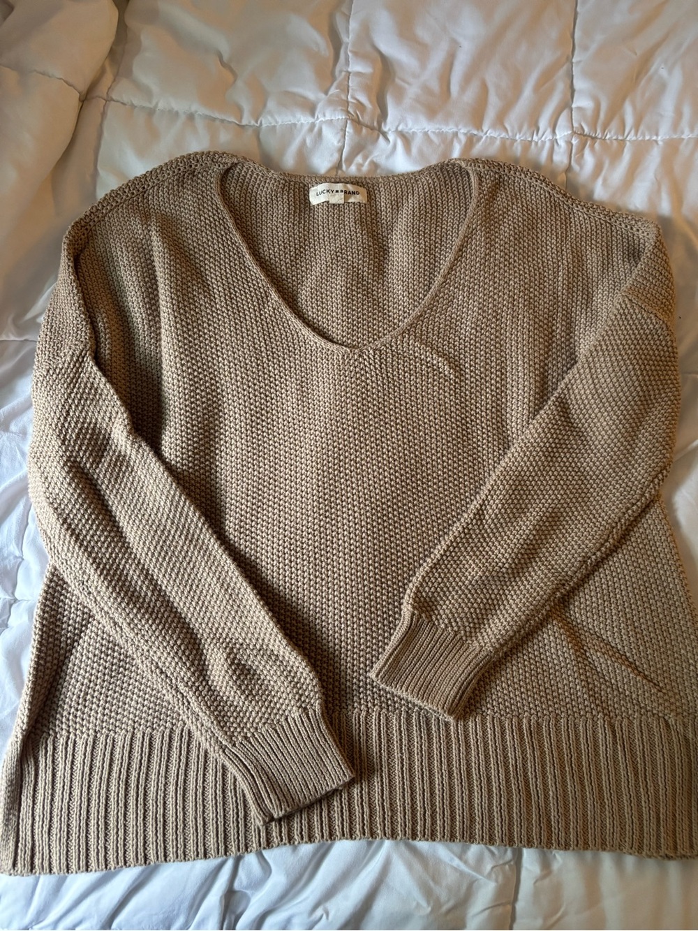 Lucky Brand Women's V-Neck Knit Sweater in Beige Taupe